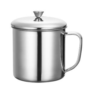 加厚304不锈钢口杯带手柄茶缸子食堂茶水杯幼儿园儿童带盖小水杯