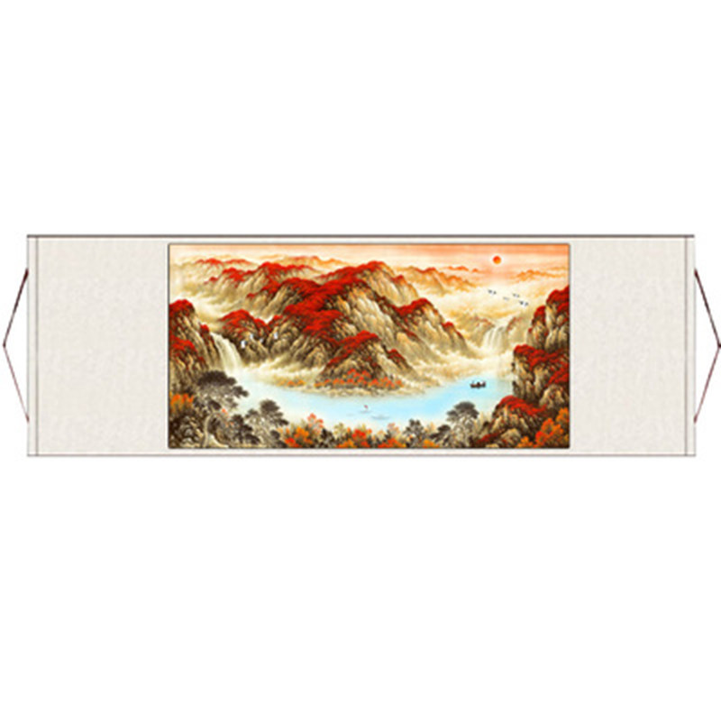 鸿运当头财源滚滚泰山日出卷轴画