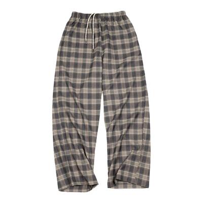 马登女装日系格子阔腿裤