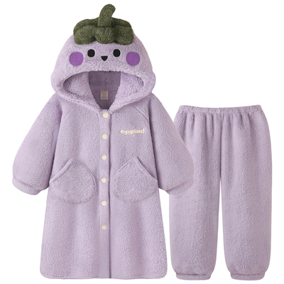 长款睡衣女冬季珊瑚绒睡袍长裤套