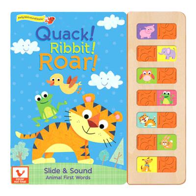 动物趣味发声书 Quack Ribbit Roar 英文原版绘本 木制滑块记忆配对游戏 儿童低幼动物认知启蒙 纸板大开触摸发声 原版英语书籍