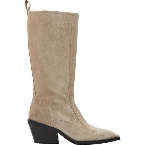 Flattered Carla女士麂皮方头长筒靴复古粗跟西部牛仔靴手工靴子