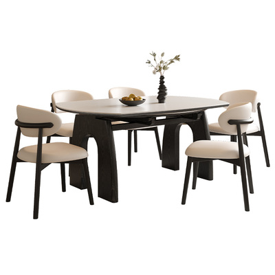 实木伸缩折叠岩板餐桌