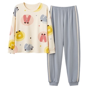 浪莎2025春新款夏天睡衣女春秋纯棉长袖束脚休闲卡通可爱家居服