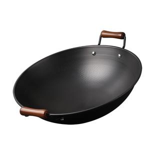 张小泉40cm大铁锅家用老式双耳无涂层不锈不易粘锅圆底煤气灶炒锅