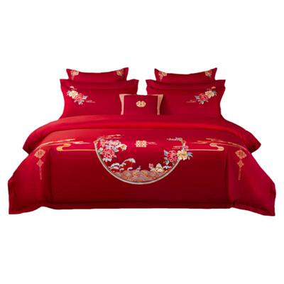 博洋家纺100支结婚四件套婚庆床上用品大红红色新婚结婚喜被60支