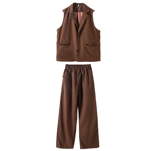 儿童潮牌街舞服男童帅气西装马甲popping表演服套装女童爵士舞服