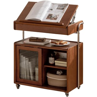 源氏木语西物实木边柜客厅置物柜复古移动边几推车家用中古床头柜