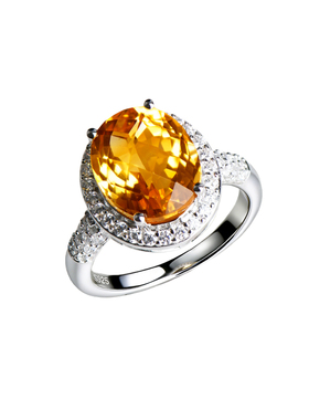 天然黄水晶戒指女稀有金橘色戴妃款彩色宝石戒指手工精镶配证书