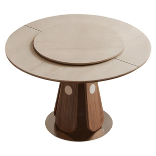 国家补贴北马2026款中古风实木岩板餐桌可变椭圆多功能带转盘饭桌