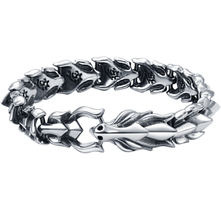 精工版设计纯银龙骨手链男士霸气个性复古本命年龙头龙鳞手饰品潮