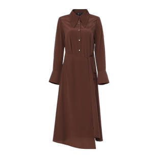 IDPAN女装秋季新款休闲通勤不对称下摆系带显瘦长袖连衣裙女