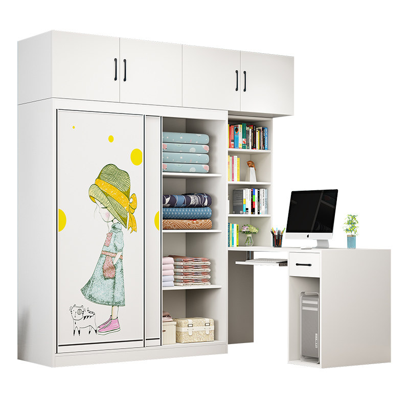 实木推拉门衣柜书桌一体组合家用