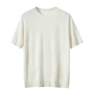 短袖T恤男100%精纺纯山羊绒衫夏针织打底半袖体恤衫圆领宽松汗衫