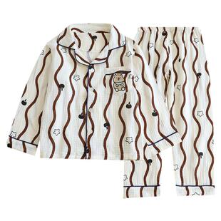 2025新儿童春夏秋薄款纯棉纱布睡衣套男童全棉长袖卡皮巴拉家居服