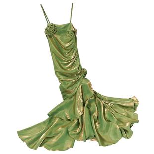 无线WUXIAN人鱼吊带大裙摆成人礼婚礼敬酒服宴会绿色连衣裙晚礼服