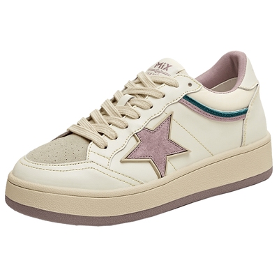 天美意秋新款休闲运动星星拼色时尚美式复古女板鞋KB077CM5