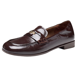 色非真皮乐福鞋女2026新款春季英伦一脚蹬通勤单鞋棕色复古小皮鞋