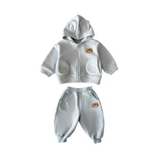 宝宝套装春秋新款男童小月龄婴儿衣服韩版洋气连帽卫衣春装两件套