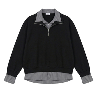 Hualun假两件上衣半拉链套头衬衫领卫衣男款春装宽松oversize外套