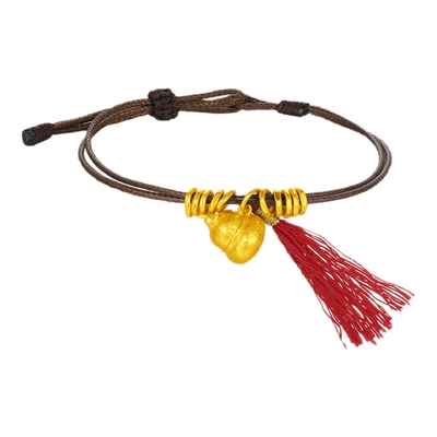 潮宏基小胖葫足金手链黄金古法转运串珠红绳盘缠金葫芦礼物女计价