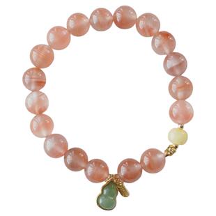 大仙的串儿《灼灼》天然冰飘南红手串和田玉葫芦蜜蜡手链原创设计