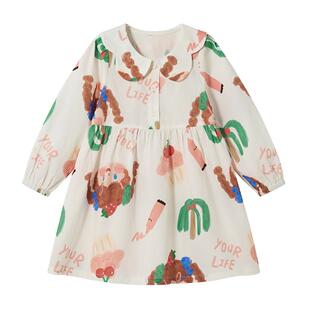 贝肽斯女童连衣裙春季新款纯棉裙子女宝长袖公主裙儿童碎花裙春装