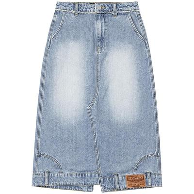 Lee25秋冬新品腰部毛边下摆解构设计浅蓝色女牛仔半裙潮流A08840