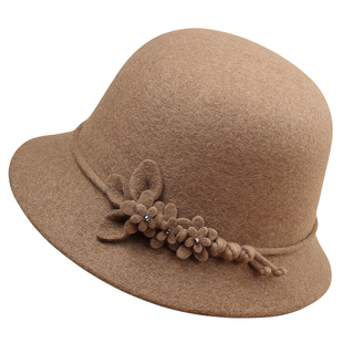 秋冬天羊毛呢帽子女新款妈妈加厚保暖盆帽渔夫帽中老年人奶奶礼帽