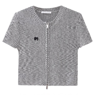 水云间短款毛针织开衫女短袖上衣修身正肩时尚高智感2026夏季新款