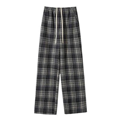 时尚高腰抽绳格纹阔腿裤