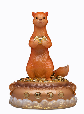 汉白玉黄鼠狼保家神像供奉摆件