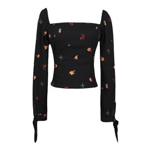 chenopod2025秋季法式复古黑色方领水果印花衬衫上衣短款度假小衫