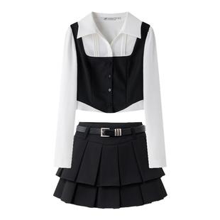 惠子小姐jk制服套装学院风半裙假两件衬衫两件套长袖女东京岁时记