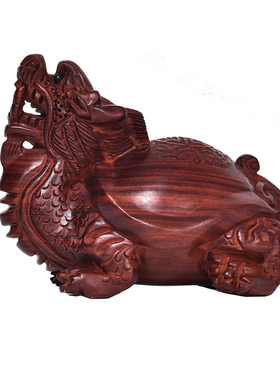 赞比亚血檀木雕龙龟摆件