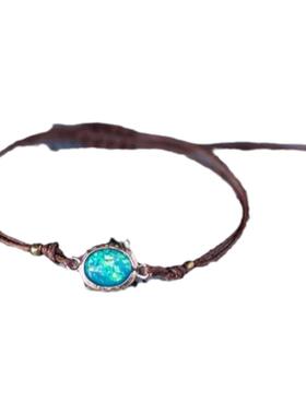 炫彩蛋白石礼物可调节棉绳手链