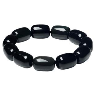 天然黑曜石手链女桶珠鼓珠手串男情侣宝石个性手饰首饰品生日礼物