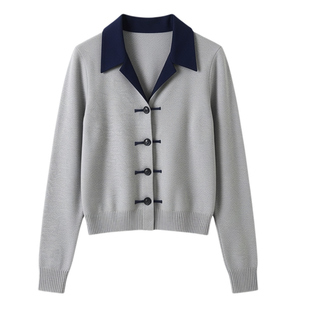 春装女款2026年新款针织衫上衣女春秋新中式国风盘扣软糯毛衣开衫