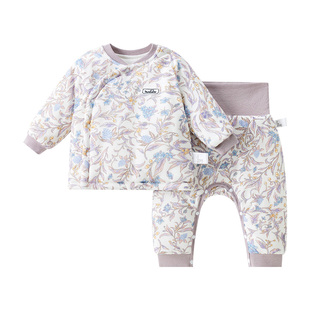 欢喜小熊女童冬装宝宝冬季纯棉家居服抗菌夹棉衣服婴幼儿高腰套装