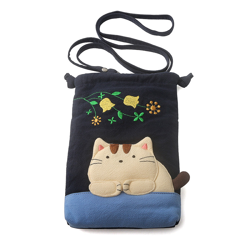 kine猫棉布卡通抽带收纳包手机袋