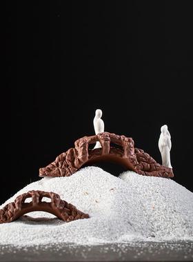 微景观盆景沙盘装饰摆件陶瓷复古小桥流水石拱桥盆栽鱼缸造景配件