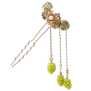 青雀记原创设计手工发簪子复古风汉服发钗绿色紫色带流苏葡萄果果