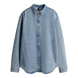 HM女装衬衫夏季高智感知识分子风长袖经典洗水牛仔衬衫1268199