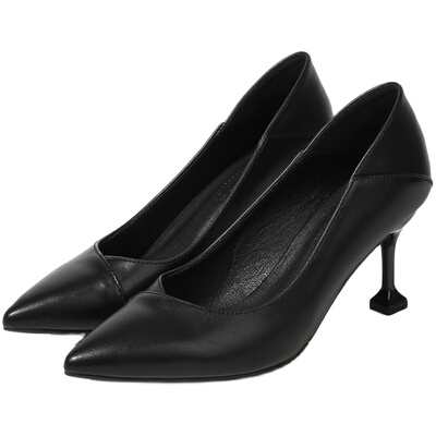 软皮舒适工作鞋细跟一俩穿舒适