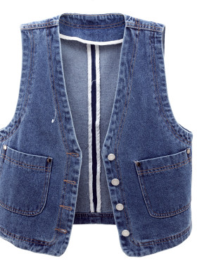 单排扣百搭短款V领口袋马甲
