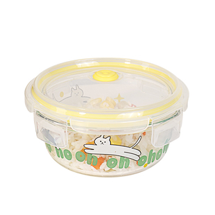 玻璃汤碗可微波炉加热饭盒学生带饭便当盒餐盒家用圆碗密封保鲜盒