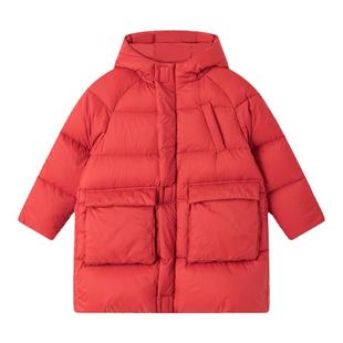 加比瑞儿童羽绒服加厚冬季长款男童冬外套女童羽绒衣大红色白鸭绒