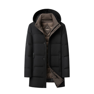 皮尔卡丹中长款加厚羽绒服连帽可拆卸鹅绒内胆男士冬季休闲爸爸装