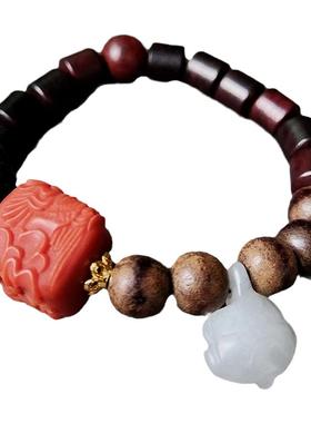 南红小叶紫檀沉香翡翠手串