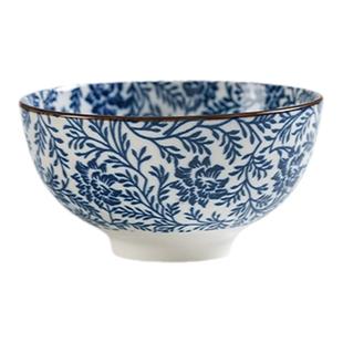 日式米饭碗釉下彩陶瓷4.5英寸吃饭碗家用小碗复古餐具高脚碗饭碗